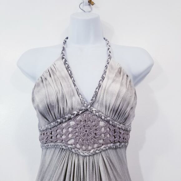 Sky Gray Braided Detail Empire Waist Halter Maxi Dress - Picture 4 of 13